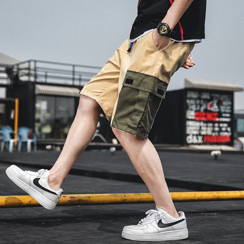 Men 2021 Summer New Casual Cargo Fashion Brand Loose Multi-Pocket Shorts Cotton Streetwear Knee-Length Beach Shorts Jogger Harem