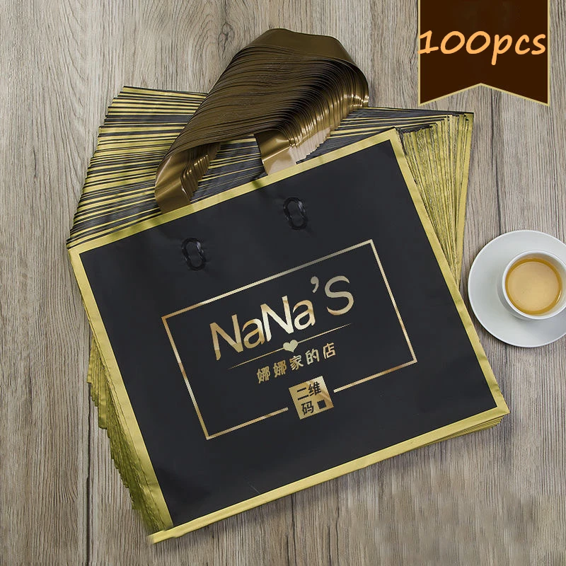 100pcs Custom Logo Printed Plastic Bag Thick Large Boutique Gift Clothing Packaging Shopping Bags Customized Double Sided Logo