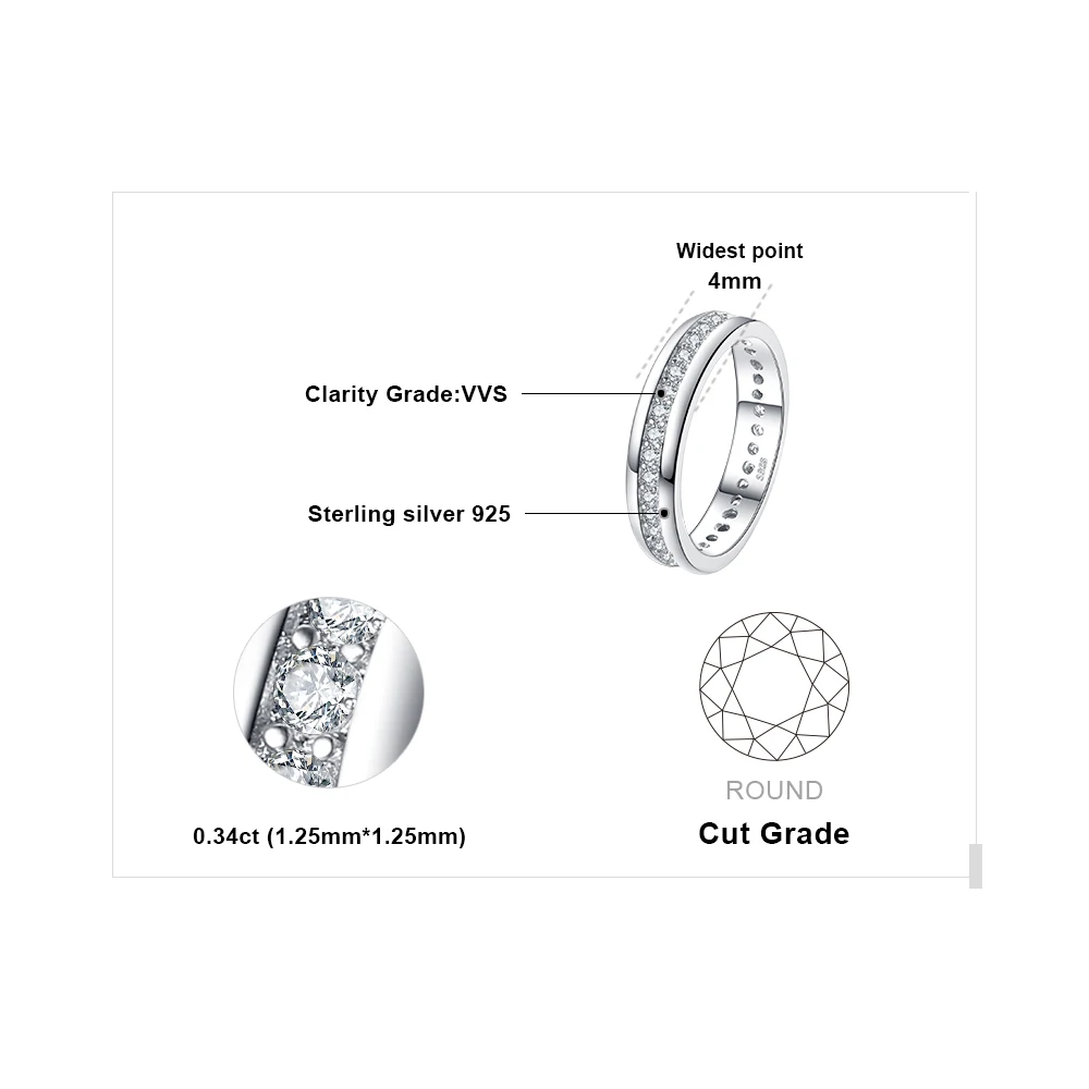 JewelryPalace 925 Sterling Silver Cubic Zirconia Eternity Wedding Band Simulated Diamond Promise Anniversary Rings for Women