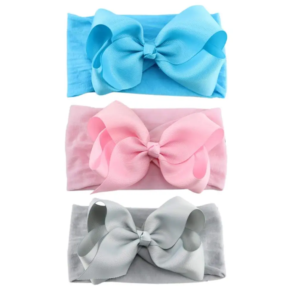 12PCS Baby Girls Grosgrain Ribbon Hair Bows Headbands 5Inch Bow Knotted Soft Nylon Hairbands Girls Turban Head Wrap for Infants