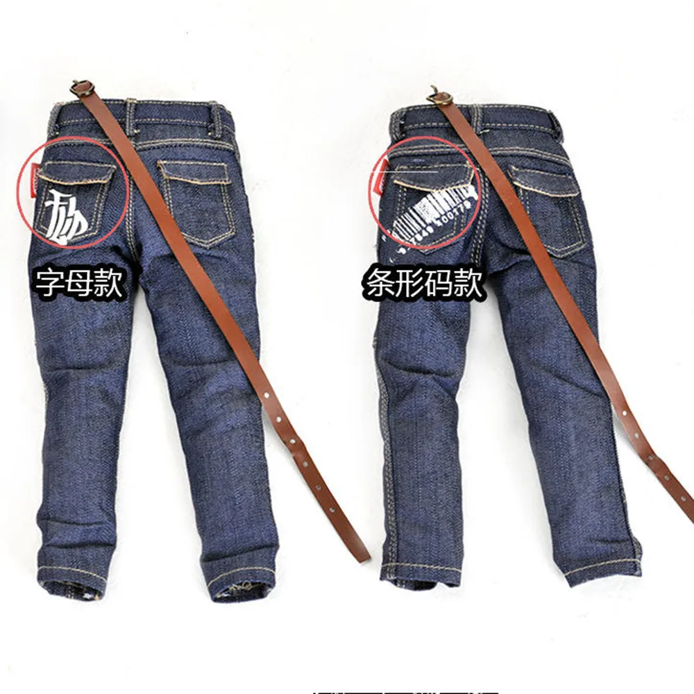 1/6 Męskie spodnie jeansowe Hip Hop Fashion Print Męskie klasyczne spodnie jeansowe z paskiem dla 12-calowej figurki akcji Muscular Body