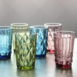 Colorful Glass Cup Retro Relief Water Glass Heat Resistant Lead-Free Milk Juice Coffee Mug Creative Drinking Glasses 240/350Ml