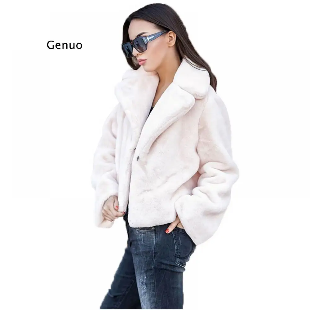 2021 New Winter Women\'s Jacket Faux Rabbit Fur Coat Turn Down Collar Fashion Thick Warm Rabbit Fur Coats Furry Cropped Jacket