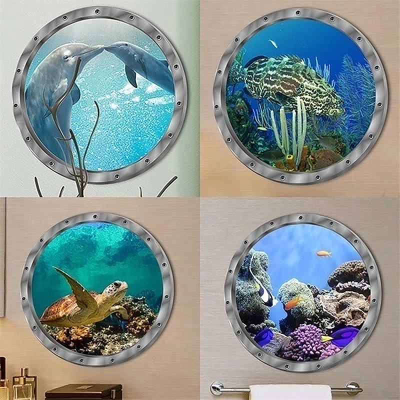 Bathroom Pvc Decals Underwater Fish Wall Stickers Waterproof Capybara Dolphin Tortoise Stickers Washing Machine Decoration