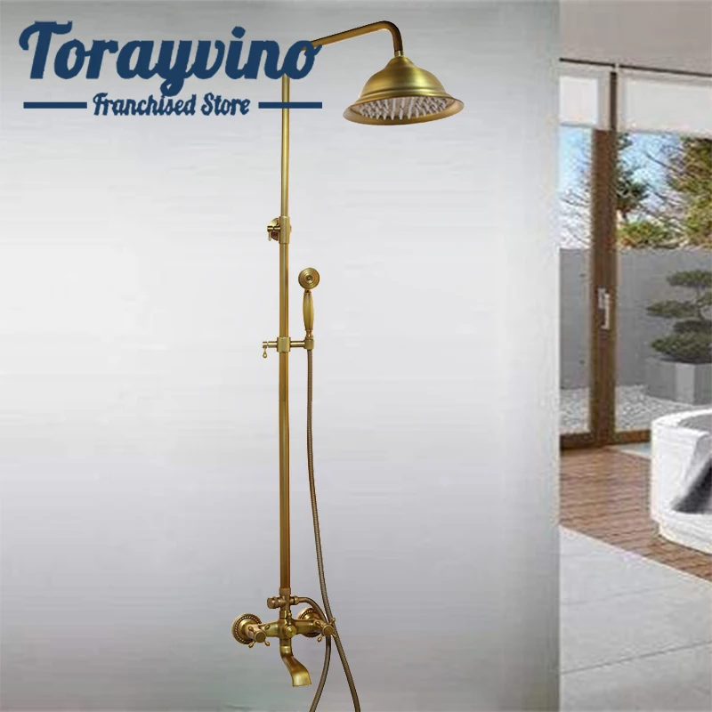 Torayvino Bathroom shower set torneira banheiro Antique brass shower faucets shower head & hand shower & Water column Taps