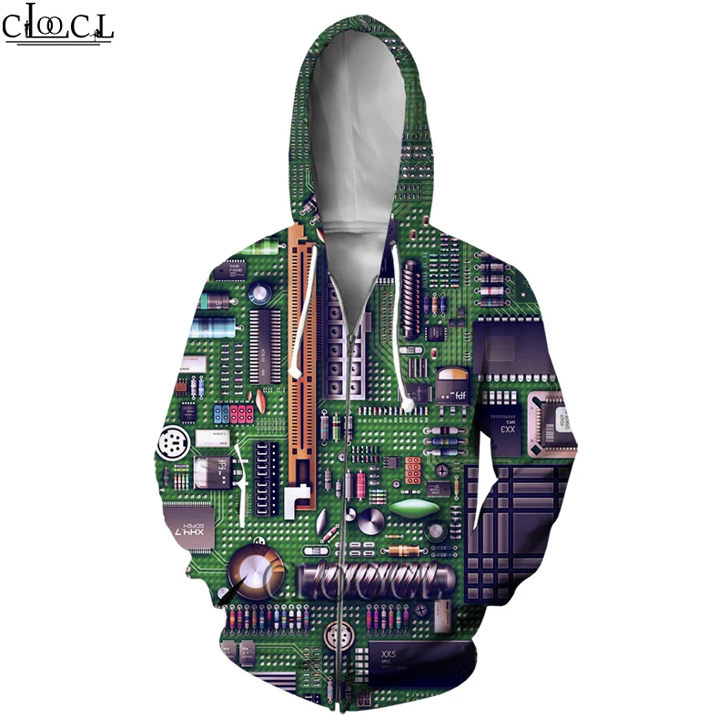 HX Newest  Electronic Chip Fashion Zipper Hoodies Streetwear 3D Print Men Women Hip Hop Unisex Harajuku Zip Hoody Pullover Tops