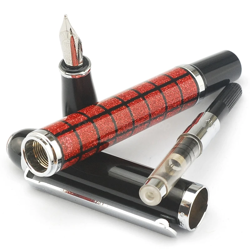 Duke Business Starlight Fountain Pen Beautiful Glitter Grid Pattern and Red Jewels on Top Collection For Office & Home & School