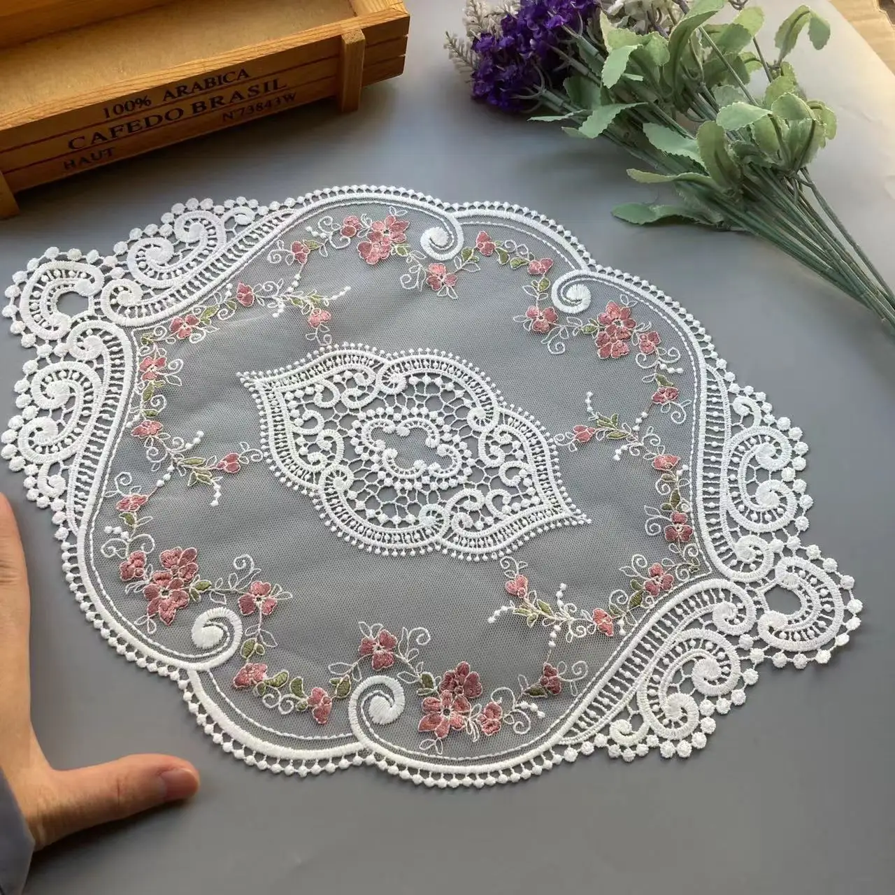 2 pcs 25*37 cm White Embroidered Flower Mesh Lace Applique Trims for Covers Curtain Home Textiles Sewing Strip Ribbon Fabric New