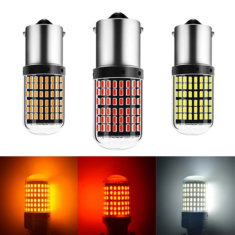 1Pcs 1156 Ba15s T20 LED P21W W21W PY21W LED Canbus Bulbs No Hyper Flash lights Auto Car Turn Signal Parking lights 3014 144 smd