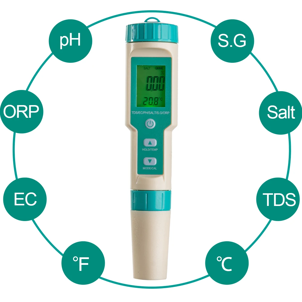 Medidor de PH TDS EC ORP, salinidad SG, herramienta de temperatura con retroiluminación, Monitor Digital de calidad del agua para acuario, 2/3/4/5/7 en 1