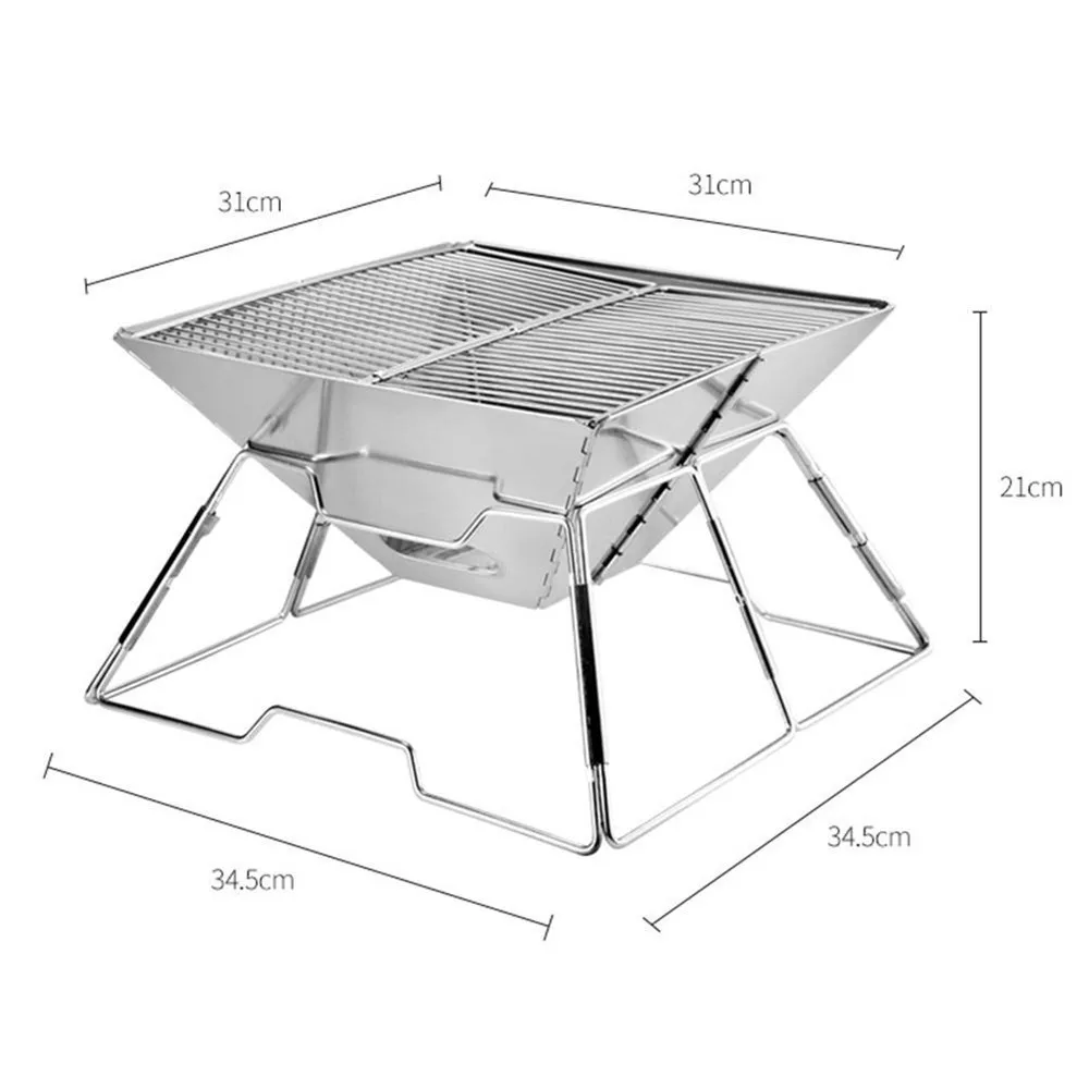 Portable Stainless Steel BBQ Grill Non-Stick Surface Folding Barbecue Stove Outdoor Camping  Picnic Barbecue Charcoal Grill