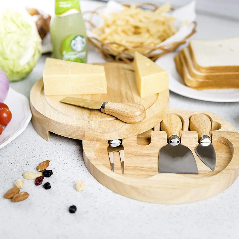 Stainless Steel Wooden Cheese Slicer Cutter Board Bamboo Cutting Board Handle Cheese Knives Fork Shovel Cooking Tool Kitchen