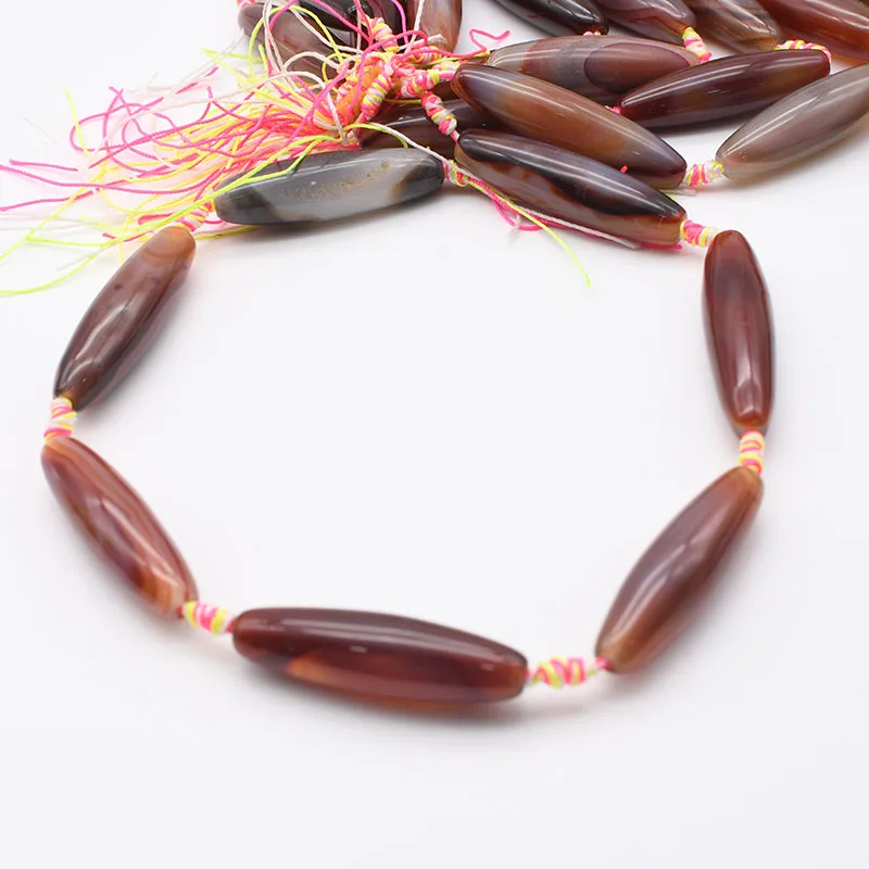 51 mm Natural Smooth dark coffee cylindrical Agate stone bead For DIY Bracelet Necklace Jewelry Making Strand 15