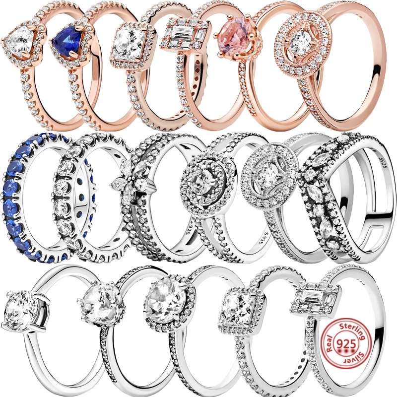 

Authentic 925 Sterling Silver Original Pantaro Fine Ring Pavé Clear Sparkling Round Lucky Ring For Women Europe DIY Jewelry Gift