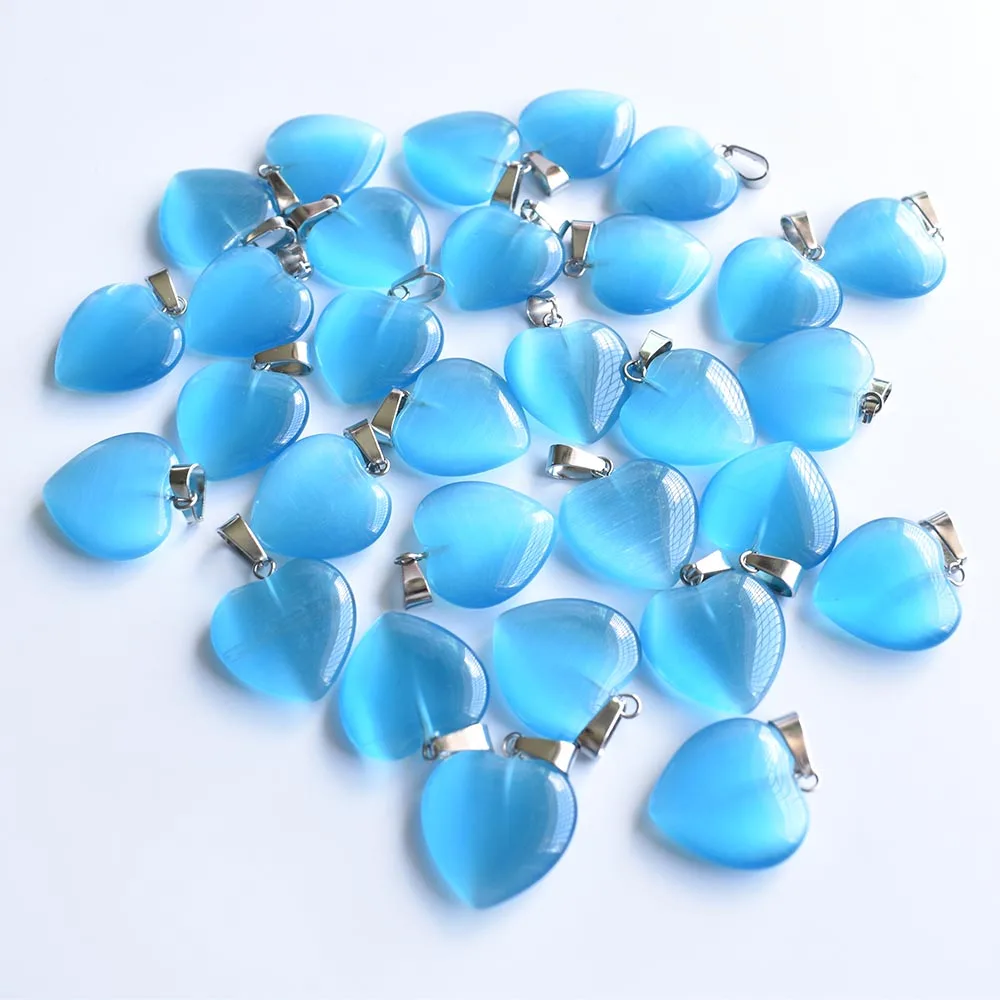 New beautiful synthetic cat\'s eye stone blue  heart shape pendants 20mm for DIY jewelry making 30pcs/lot Wholesale Free