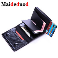 New style Men Metal Card Holder RFID Aluminium Alloy Credit Card Holder PU Leather Wallet Antitheft Men Automatic Pop Up Wallet