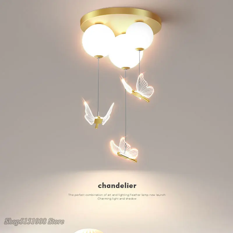 acrilico borboleta de ouro balao lampada do teto criativo dos desenhos animados das criancas quarto lustre nordic sala estar jantar iluminacao led 01