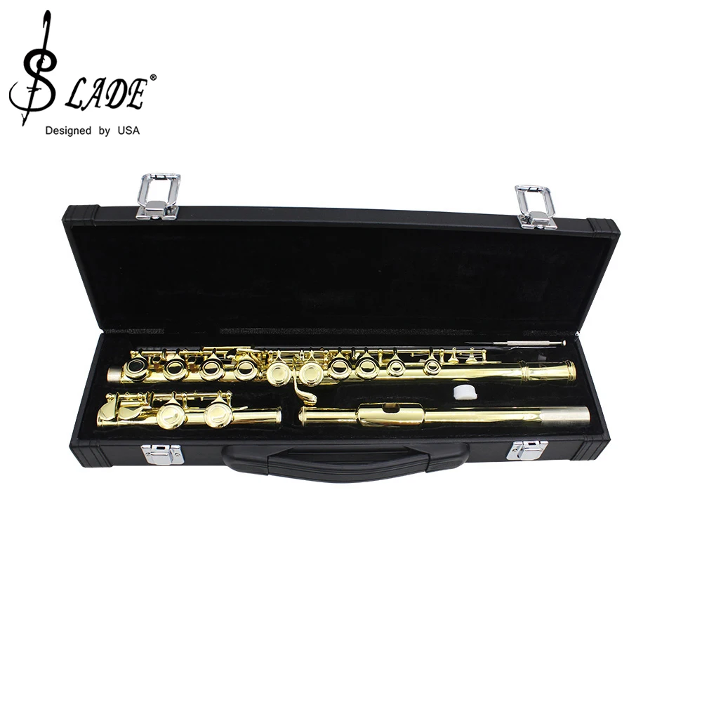 SLADE Golden 16 Holes C Tone Flute With E Key Woodwind Instrument Closed Hole Gold-plated Keys Cupronickel Tube With Music Case