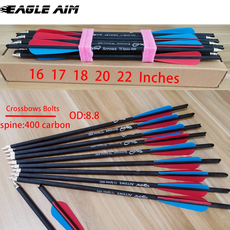 6 PCS 16 17 18 20 22 Inches Crossbows Bolts Replaceable steel tip Spine 400 Carbon Arrows For Crossbows Archery Hunting