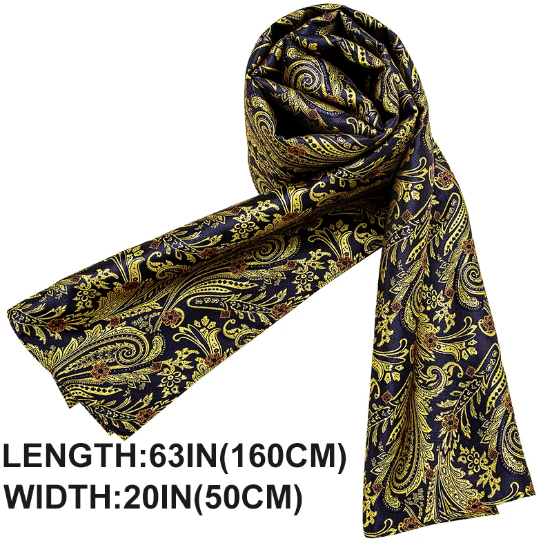 New Fashion Men Scarf Gold Jacquard Paisley 100% Silk Scarf Autumn Winter Casual Business Suit Shirt Soft Scarf Barry.Wang