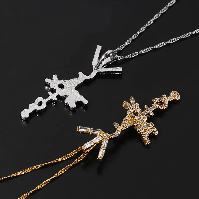 Fashion Travis Cactus Jack Letter Pendant Necklace Ice Crystal Cubic Zirconia Pendant Hip Hop Jewelry Men\'s Charms Necklace Gift