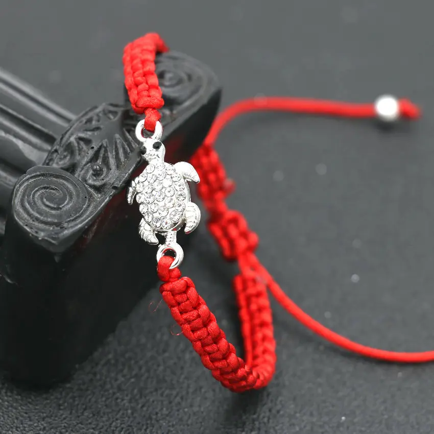 Minimalist Silver Color Sea Turtle Tortoise Charm Bracelet Red Rope Thread Chakra Bracelets For Women Boho Jewelry Love Gift