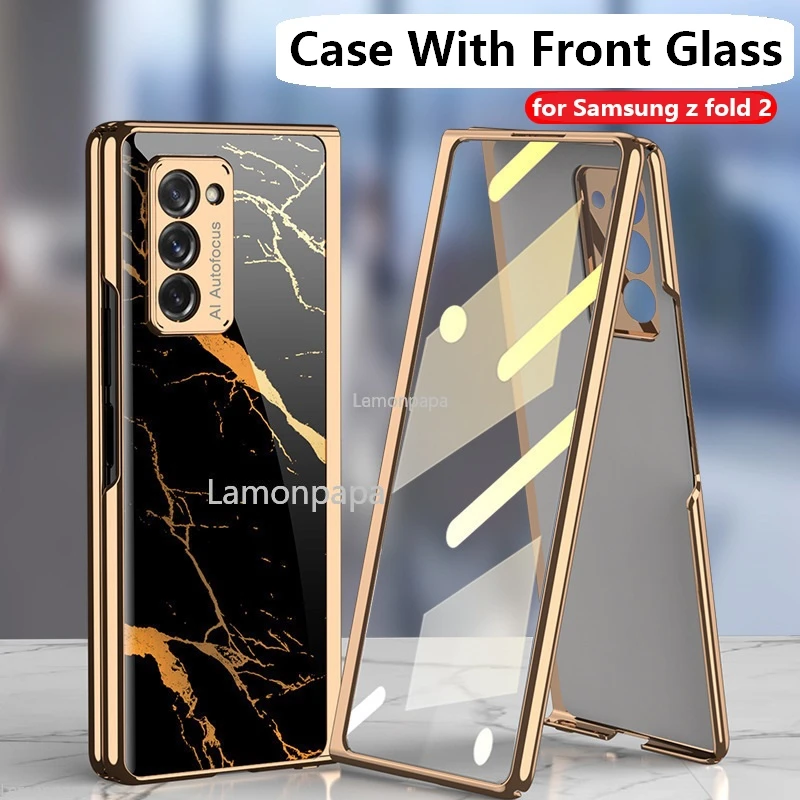 Tempered Glass Case for Samsung Galaxy Z Fold 2 5G Cover All-inclusive Luxury HD Front Glass Shell for Samsung Z Fold 2 Case