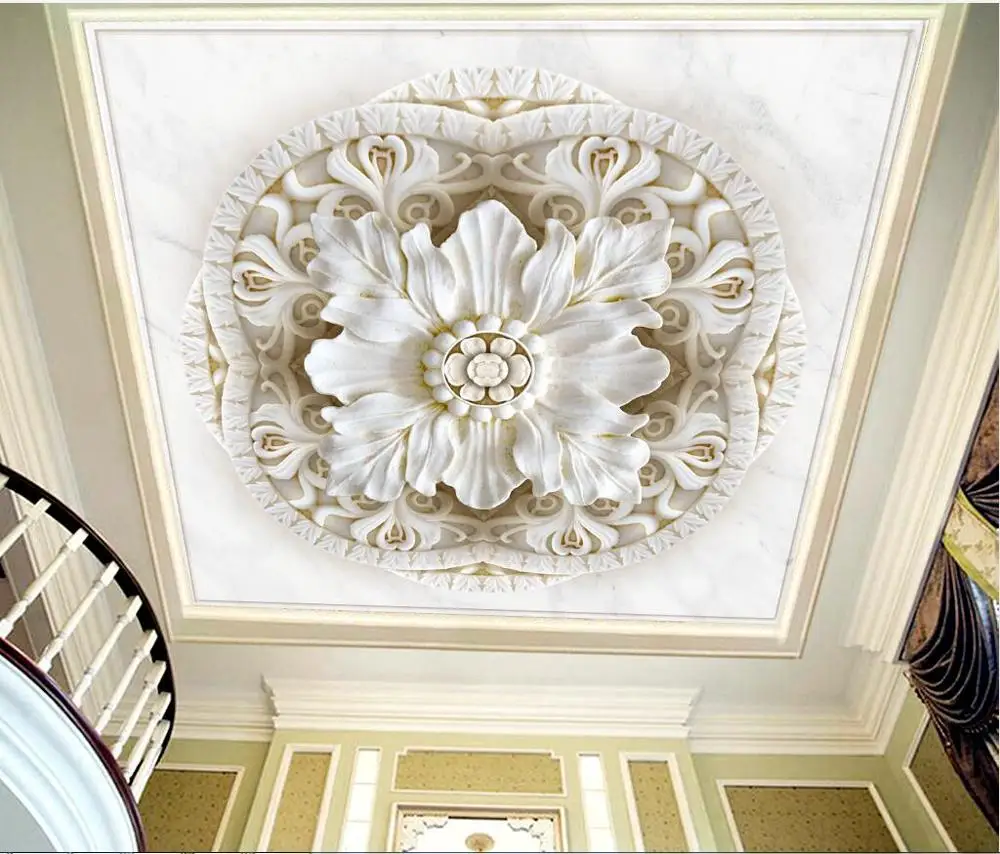 

Custom 3D Photo Wallpaper ceilings Embossed three-dimensional classical flower marbled ceiling mural