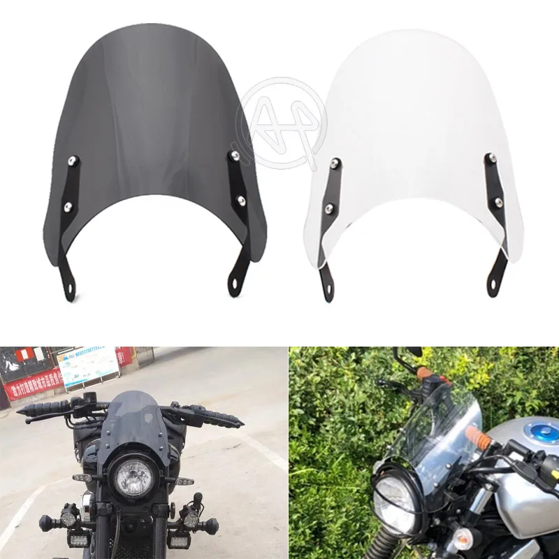 Universal Motorcycle Windshield Round Lights Street Bike Windscreen Smoke/Clear ABS Screen For Honda Yamaha Kawasaki Suzuki