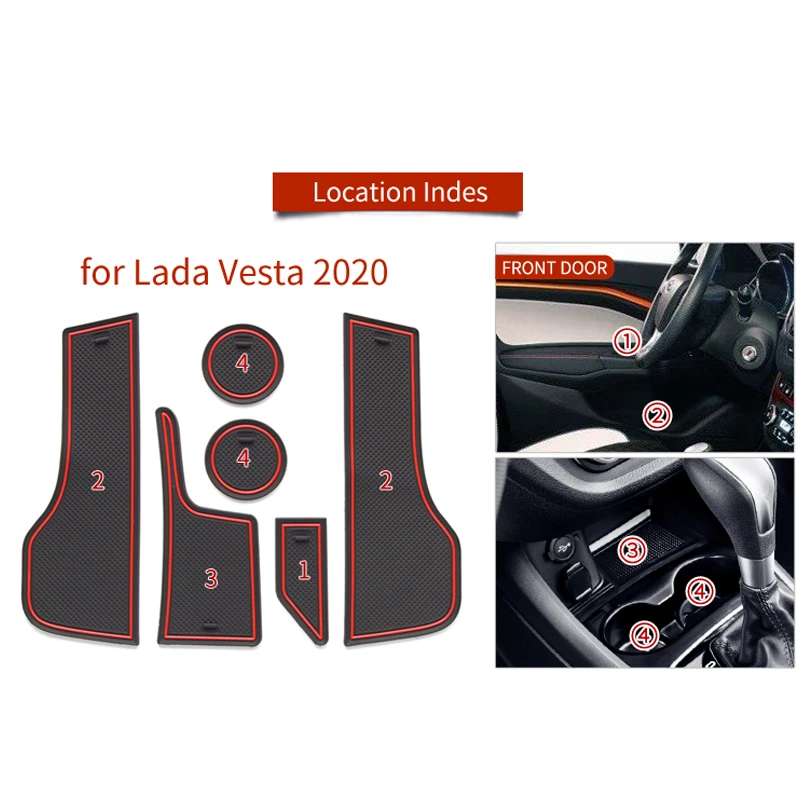 Tappetino per slot per cancello per Lada Vesta 2020 - 2022 SW CROSS CVT tappetino per scanalatura antiscivolo per porta 6 pz/set accessori portabicchieri tappetino in gomma