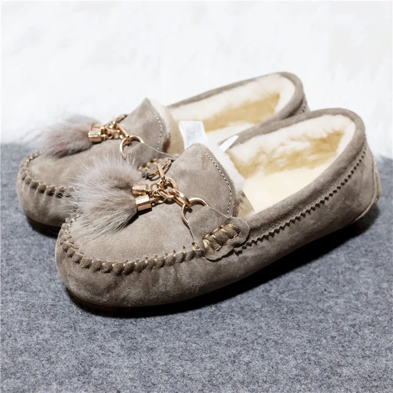 2024 Flats Female Casual Footwear Shoes Shoes Women 100% Natural Fur Shoes Moccasins Loafers Soft Genuine Pig Boots Leisure