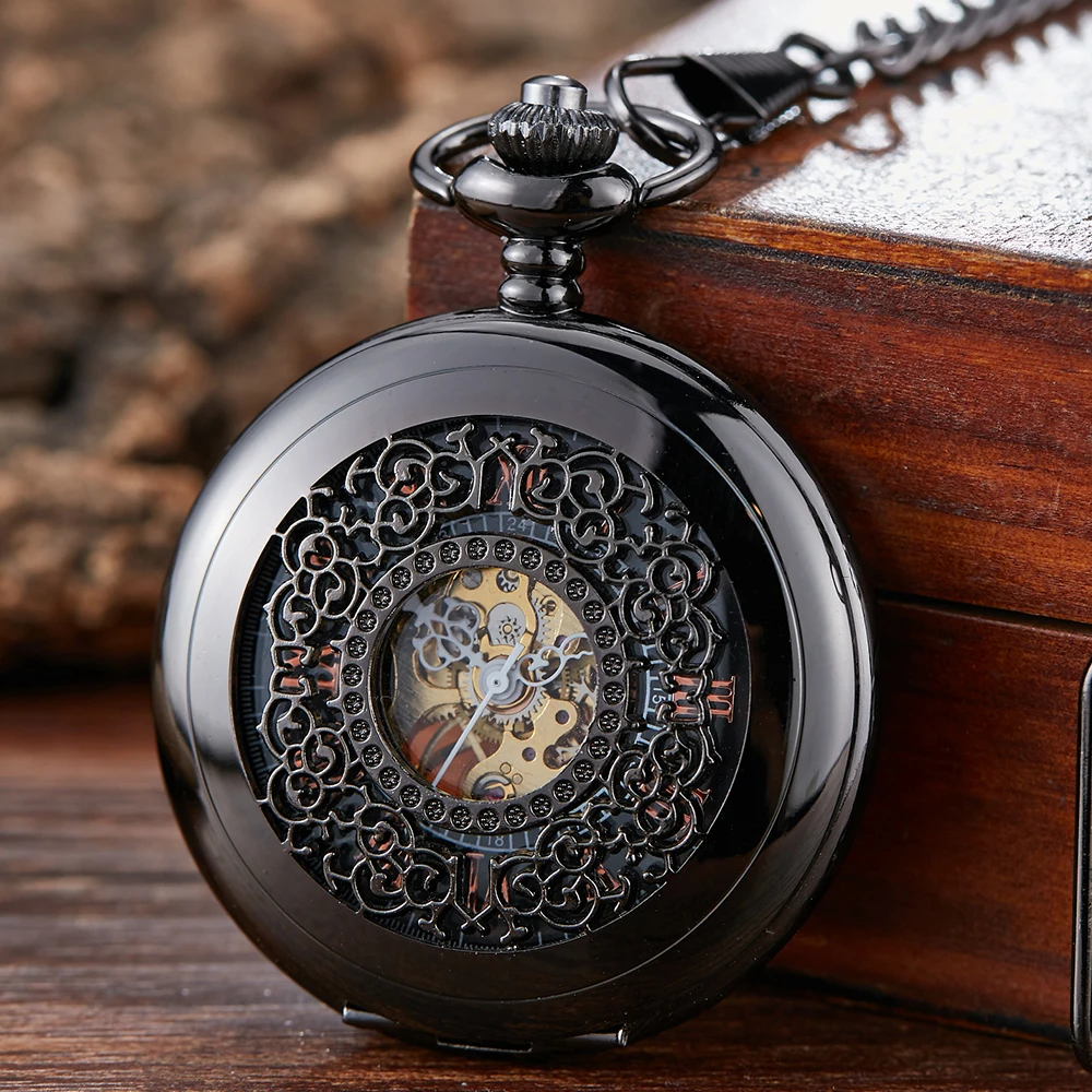 Luminous Hand Winding Mecânico Pocket Watch Pingente Bronze Classical Vintage Hollow Cover Analógico para Homens Relógios Relógio Presente