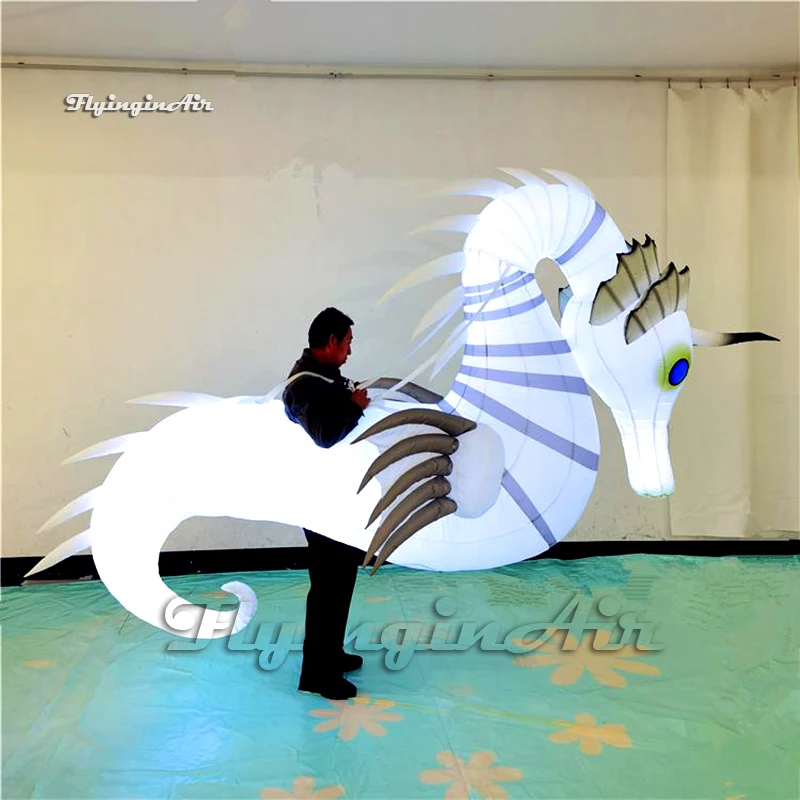 

Outdoor Parade Performance Wearable Inflatable Seahorse Costume 3m Lighting Walking Blow Up Sea Animal Fish Suit For Show