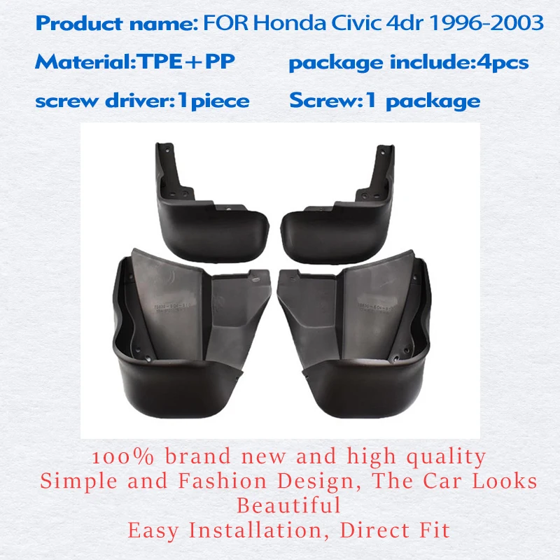 Mudflaps FOR Honda Civic Sedan 4 dr Mudguards Fender Mud Flap Guard Splash Mudguard Car Accessories Auto Styline Front Rear 4pcs
