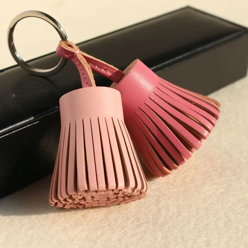 Genuine Leather Tassel Keychain For Keys Car Key Chain Key Ring Women Bag Charm Backpack Pendant