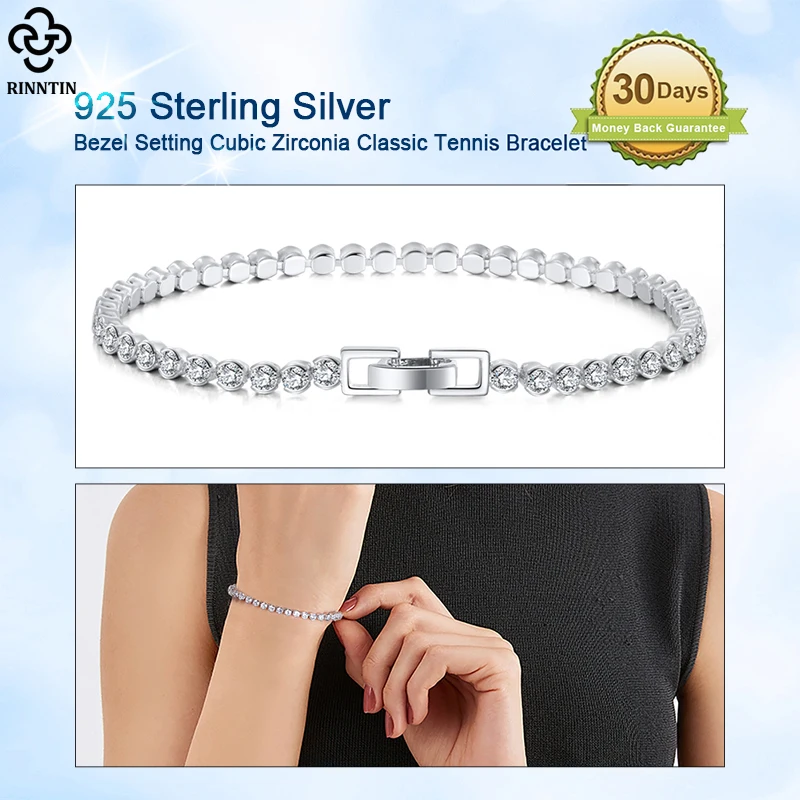 Rinntin 925 Sterling Silver Princes Cut 2.5/3.0mm Cubic Zirconia Classic Tennis Bracelet 6.5/7.0/7.5 Inch Tennis Jewelry SB115