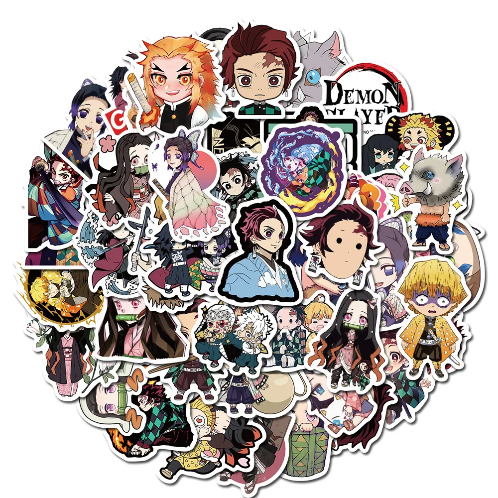 50pcs Demon Slayer Japanese Anime Stickers Aesthetic Tanjiro Kamado Kawaii Cute Sticker for Laptop Luggage Mugen Train Diary