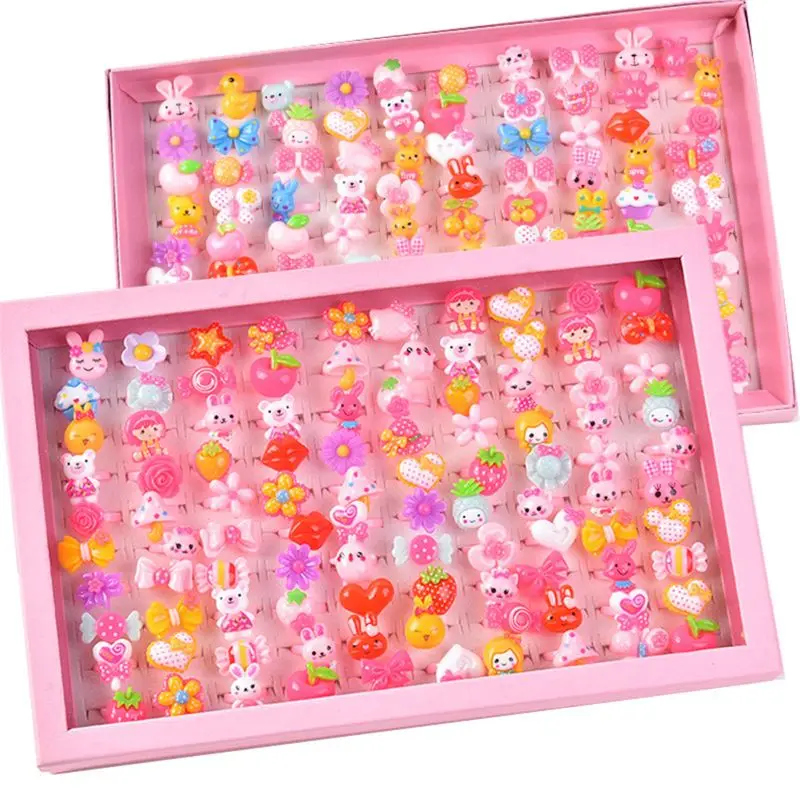 

10pcs/lot Children's Cartoon Rings Candy Flower Animal Bow Shape Ring Set Mix Finger Jewellery Rings Kid Girls Toys