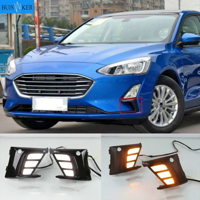 

For Ford Focus 2019 Daytime Running Light for Focus DRL LED Fog Lamp Cover With Yellow Turning Signal Functions