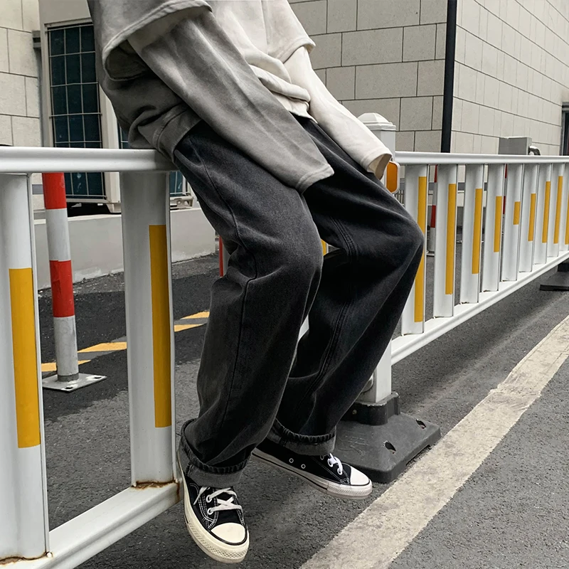 Jeans Robek Pria untuk Pria Merek Fashion Pria Capris Kaki Lebar Longgar Celana Lurus Siswa Musim Semi Fashion Hip Hop Streetwear