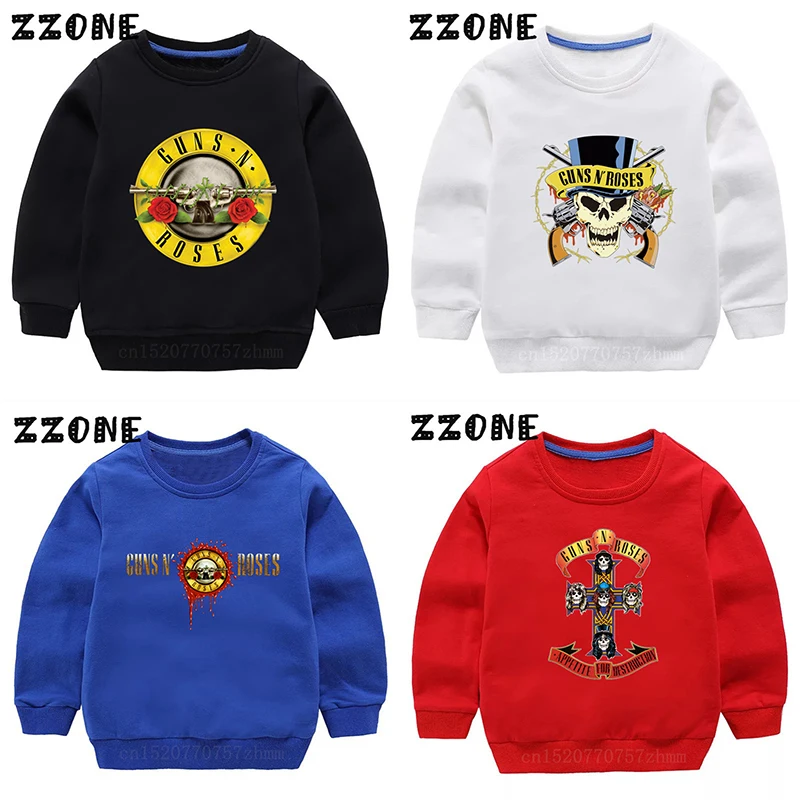 Kids Sweatshirts Rock Band Gun N Roses Print Fashion Cool Children Hoodies Casual Cotton Baby Pullover Tops Girls Boys Clothes