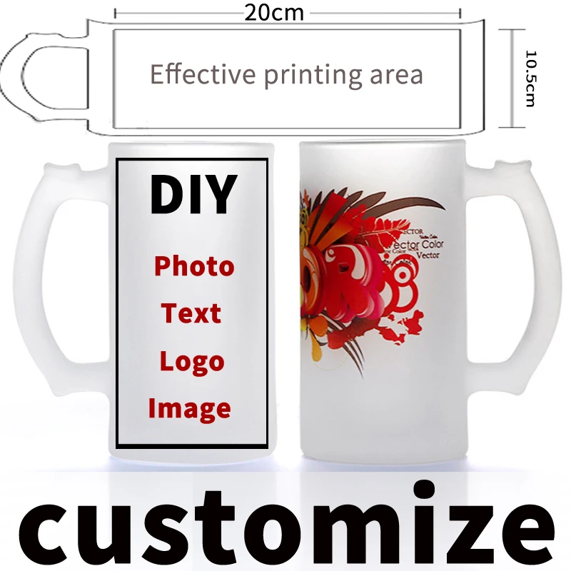 Diy Custom Pattern Photo Picture Text Logo 160Z Frosted Entertainment with Handle Beer Beverage Glass Cup Personalized Mug Gifts