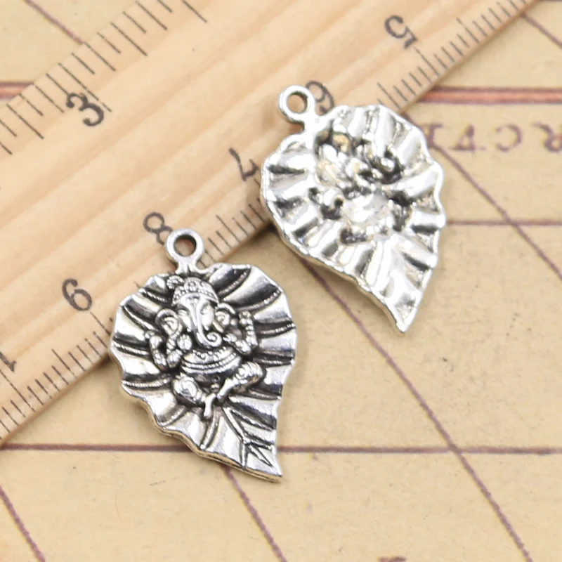 10pcs Charms Leaf Ganesha Buddha Elephant 25x18mm Tibetan Bronze Silver Color Pendants Antique Jewelry Making DIY Handmade Craft