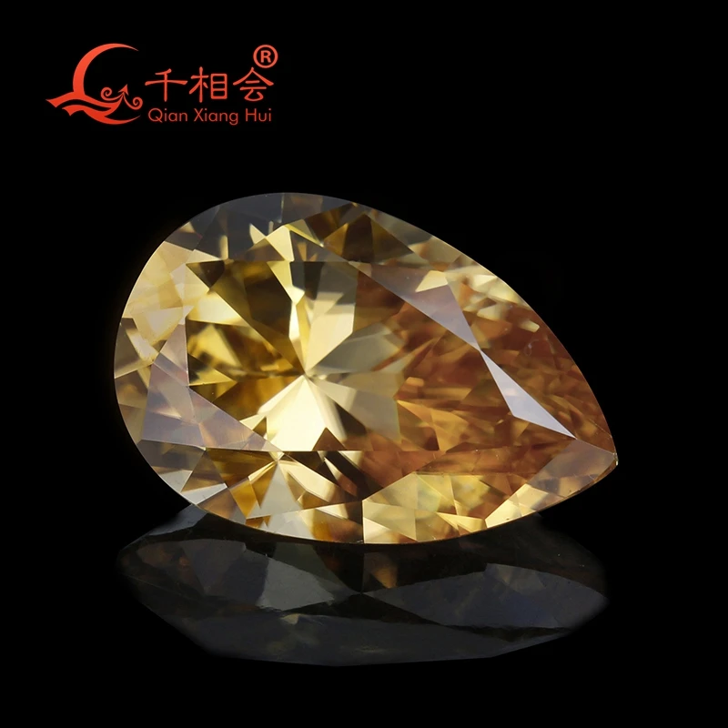 light and dark yellow / champagne  color pear shape diamond cut Original moissanite loose stone  (video is light yellow)