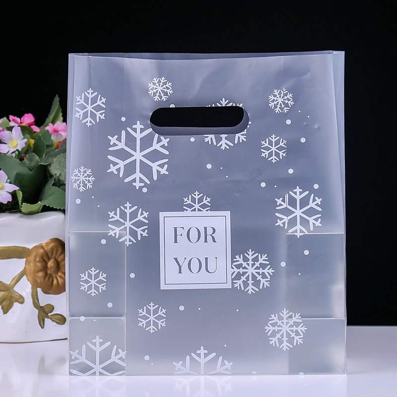 50pcs Merchandise Shopping Bags With Handle Snow Christmas Wedding Party Candy Cake Wrapping Bags Packaging For Retail Boutiques