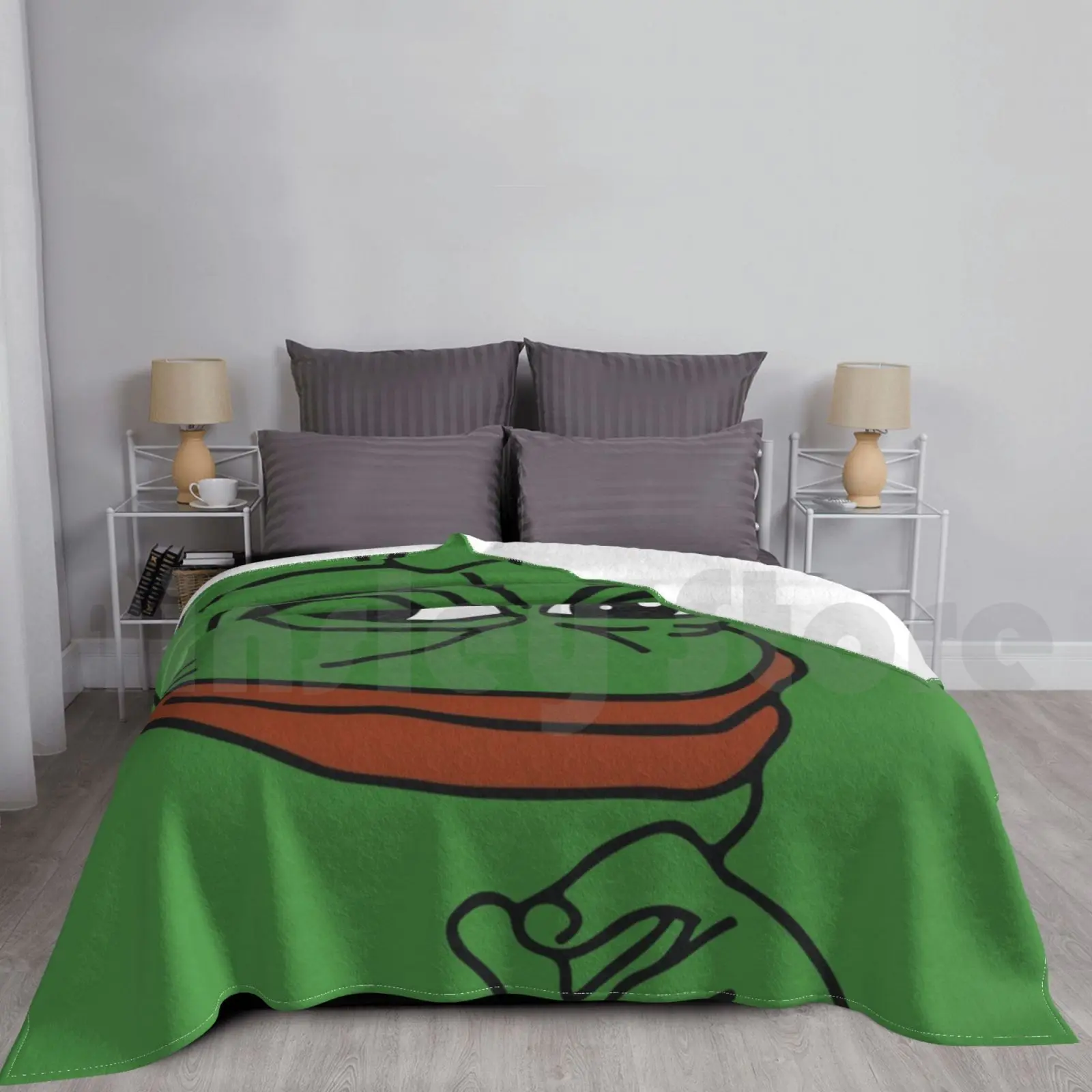 Blanket The Frog Smug Face With Smile And Hand On Chin Meme Green Background Hd High Quality Online Store Washable Warm