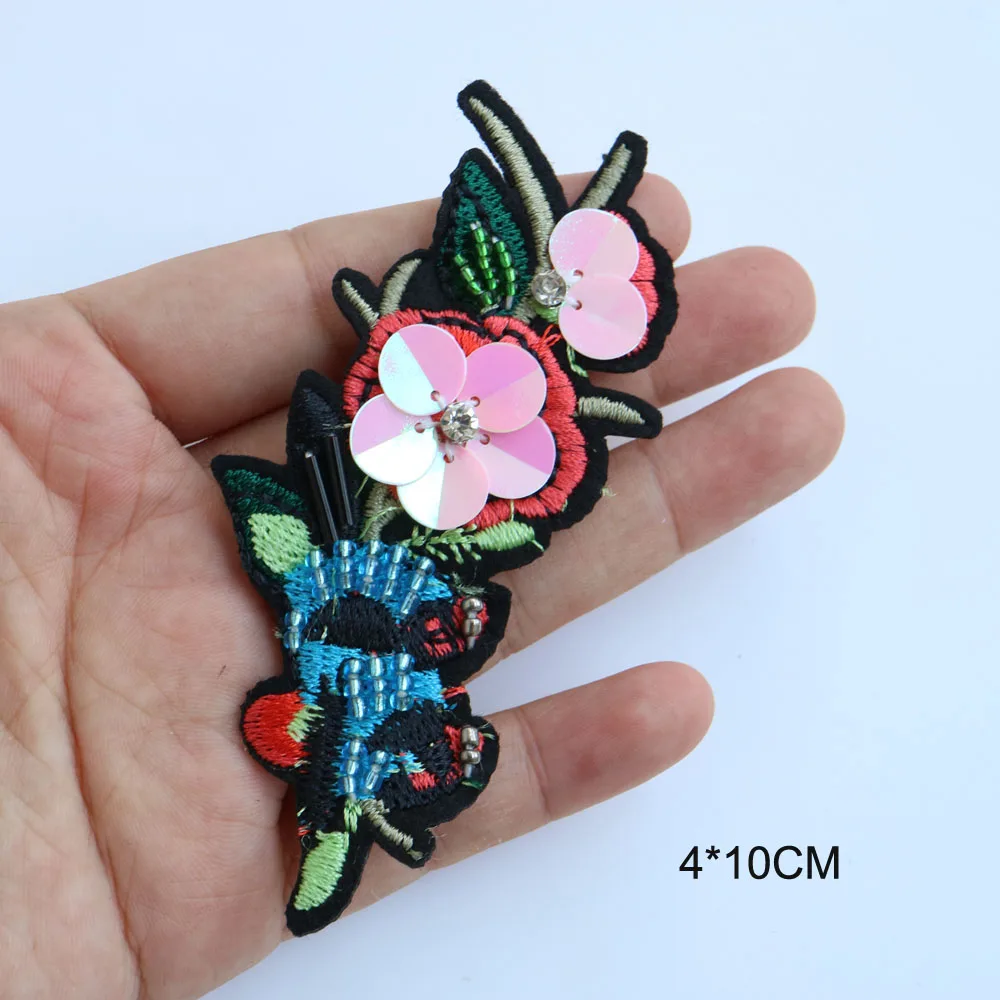 Mode nähen auf Strass perlen Patches für kleidung Blume Vogel stickerei applique Parches Handgemachte pailletten patch – Detail 9