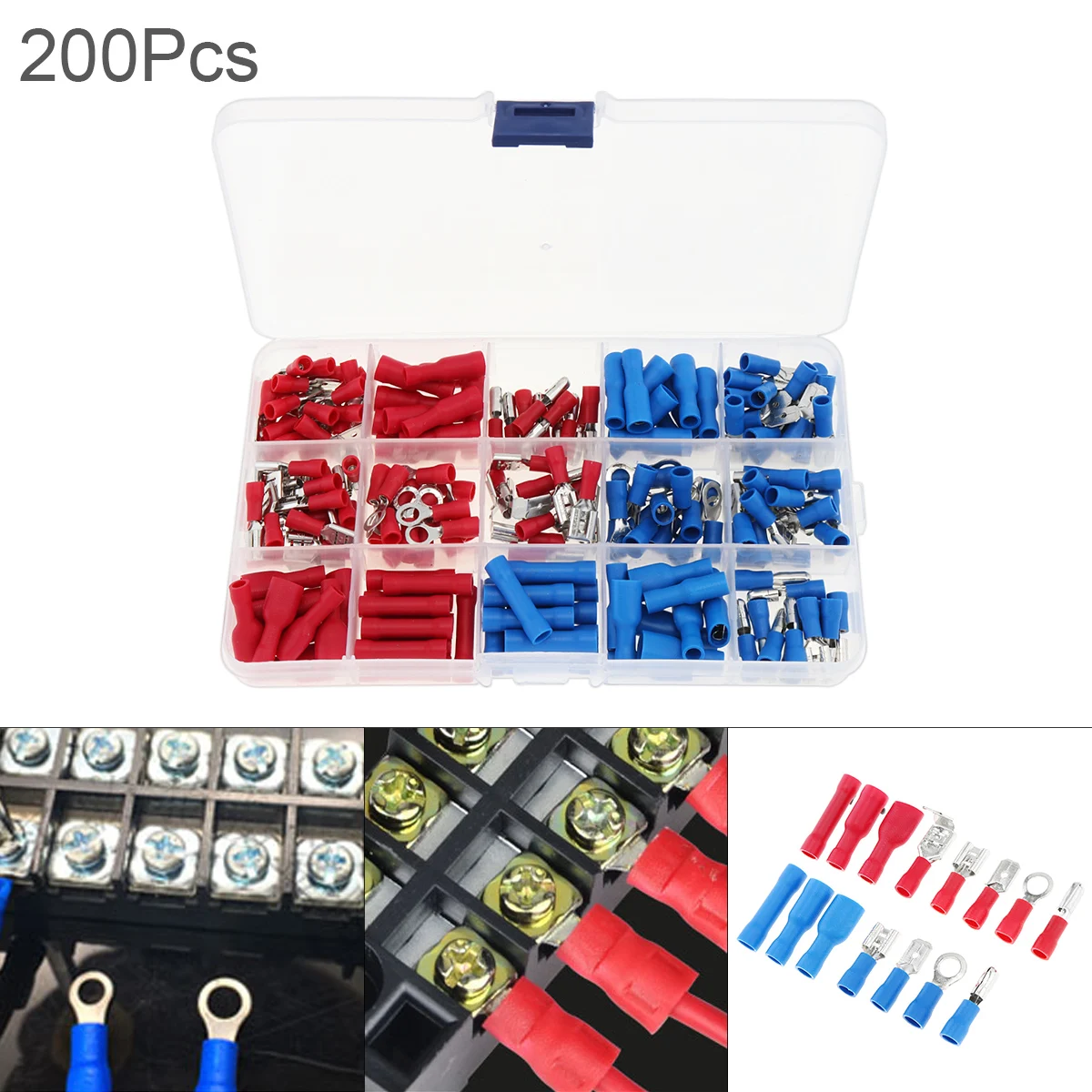 

200pcs Assorted Insulated Electrical Wire Terminals Crimp Connector Spade Set M5 Male Female Power Tools Accessories Set