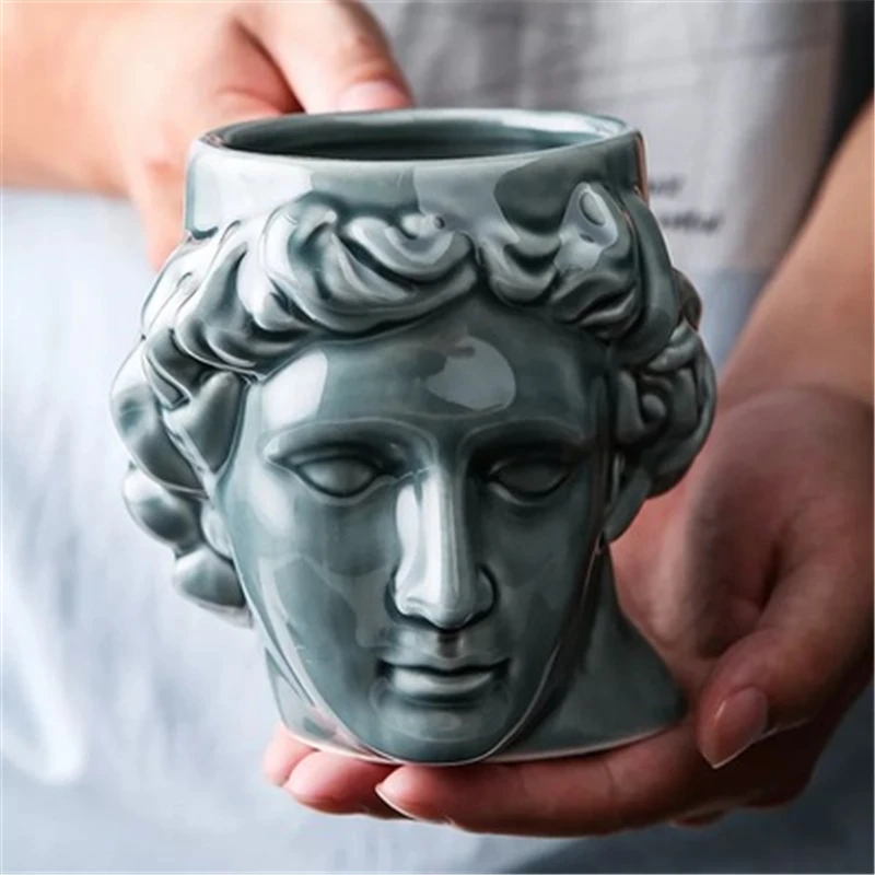 400ML Apollo sculpture Ceramics Mugs with Spoon coffee mug Milk Tea office Cups Drinkware the Best birthday Gift