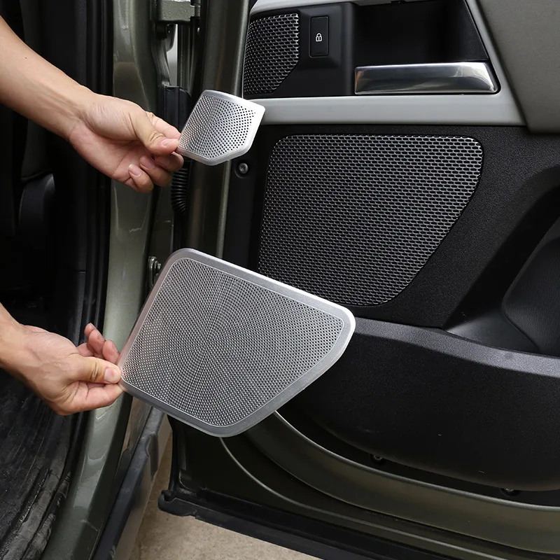 

Defender Accessories Aluminum Car Inner Door Speaker Net Cover Subwoofer Stickers For Land Rover Defender110 20 Auto Accessories